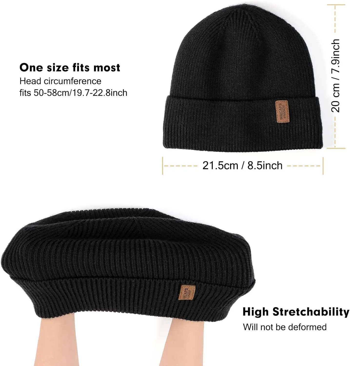 Wmcaps Winter Beanie for Men Women, Fleece Lined Beanie Soft Warm Knit Hat Ski Stocking Cap Velvet Knitted Hat