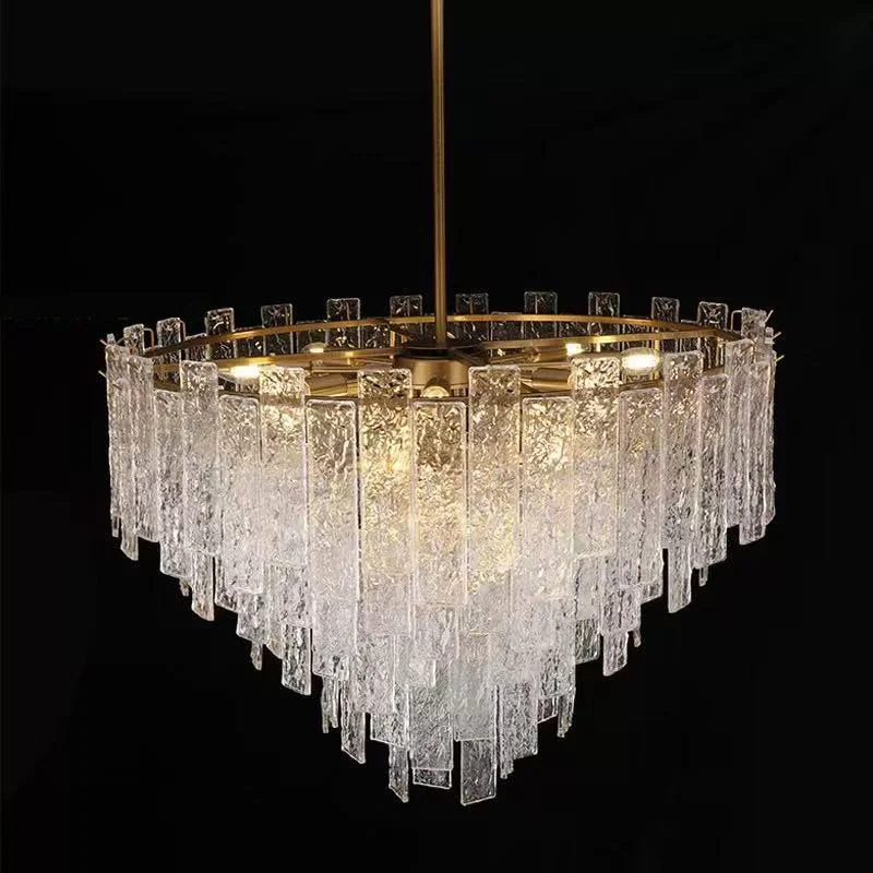 

2025 Modern Water Wave Glass Lamp Gold Finish Lustre 3 Color Dimmable for Staircase Restaurant Ceilings