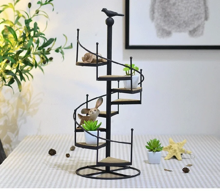 Modern Decorative Iron Plant Rack Stand Plants Succulent shelf 8 layer Stair shape Garden flower stand + wood plate  NJ71412