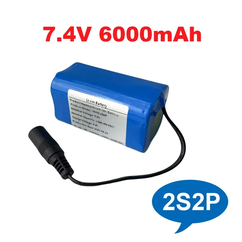 2S2P 7.4 V 6.0AH 18650 battery pack suitable for remote control fish locators, bait, boats, spare parts, toy accessories