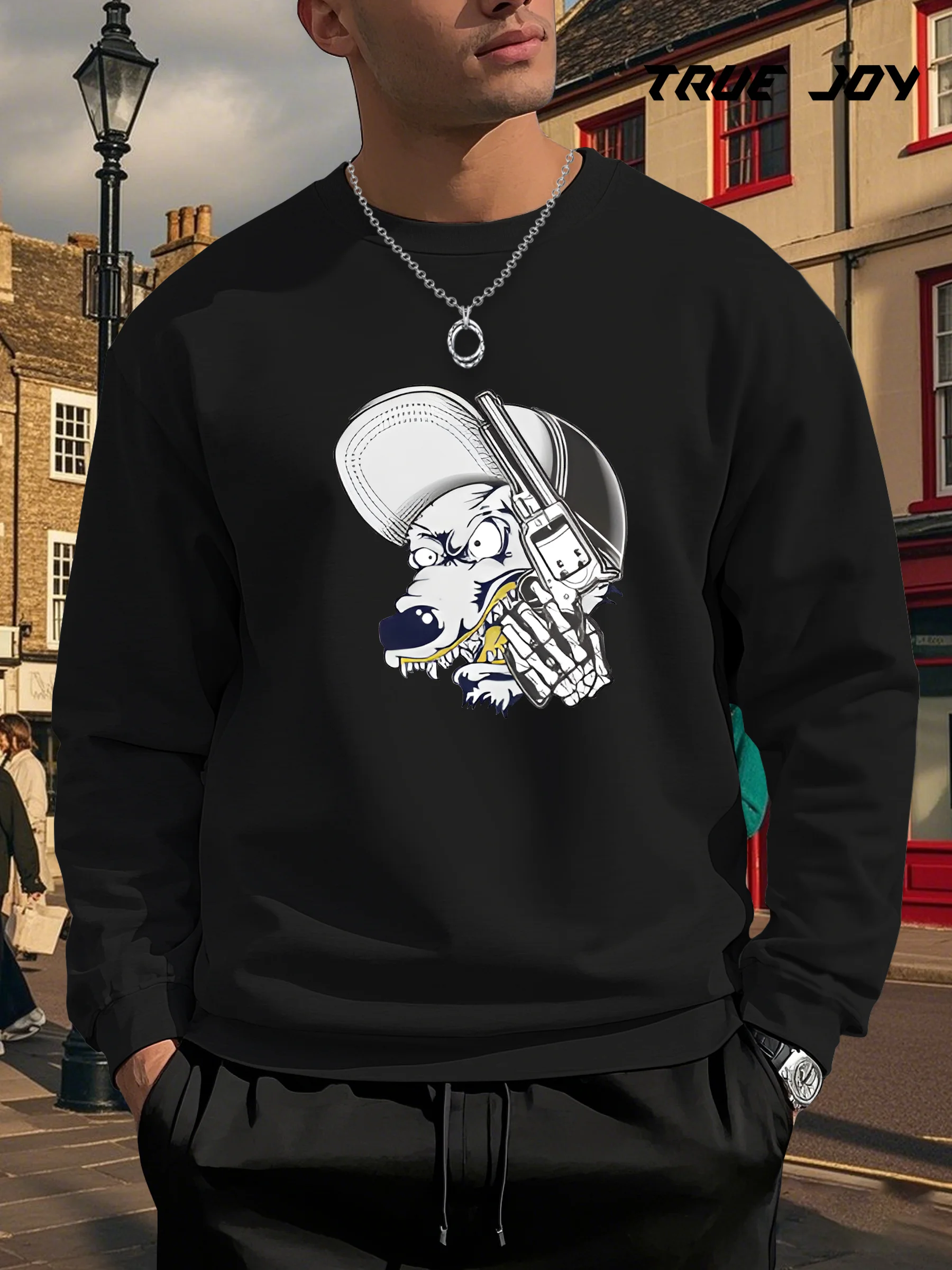 

Мужская повседневная толстовка с круглым вырезом и мультяшным принтом собаки, свободный пуловер с длинными рукавами на осень