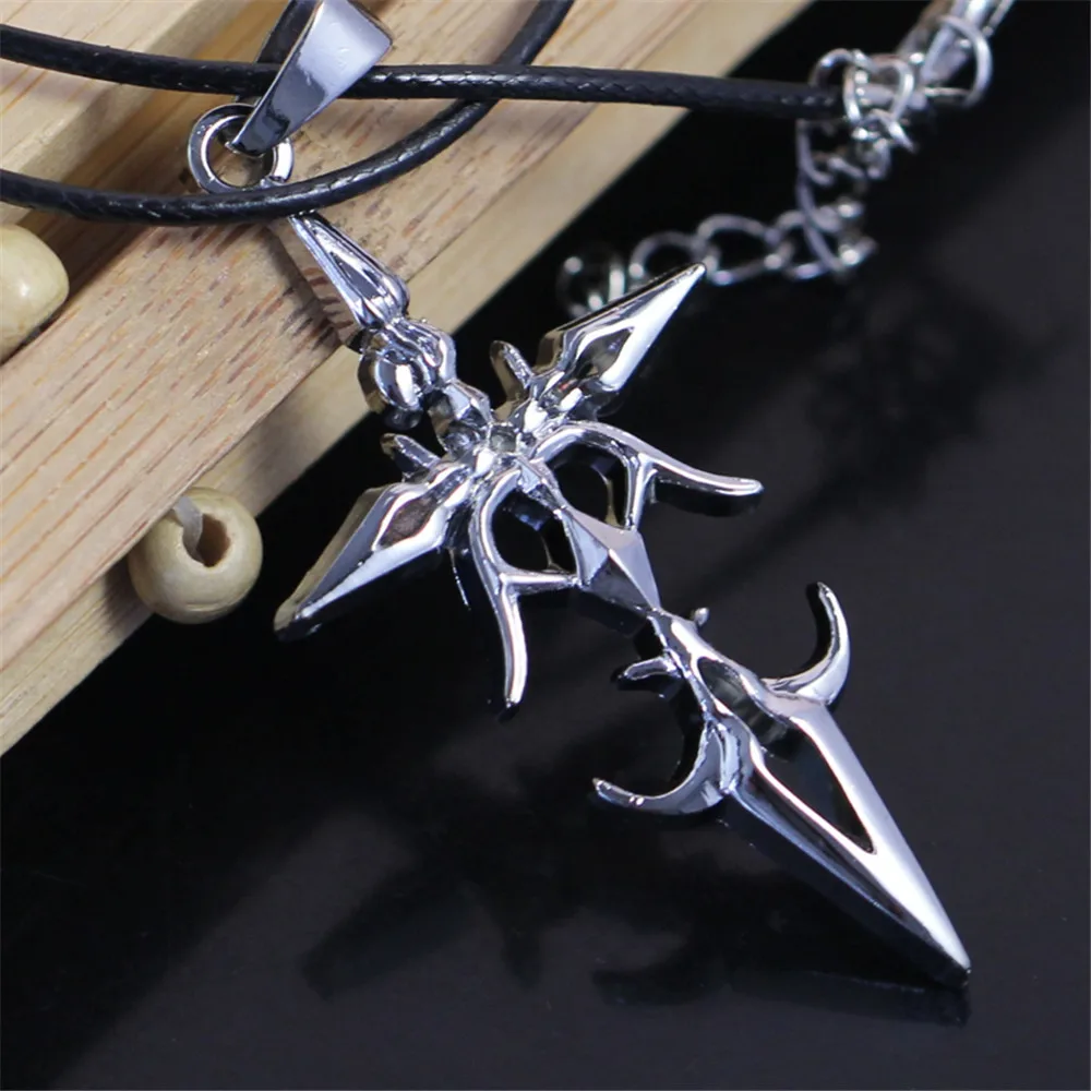 Vintage Fate Stay Night Saber Contract Cross Pendant Neckalce for Men Women Silver Color Cord Choker Necklace Fans Party Jewelry