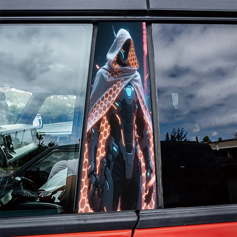 

2 pieces of automotive center pillar stickers Cyber Cyborg Protective film, scratch-resistant stickers