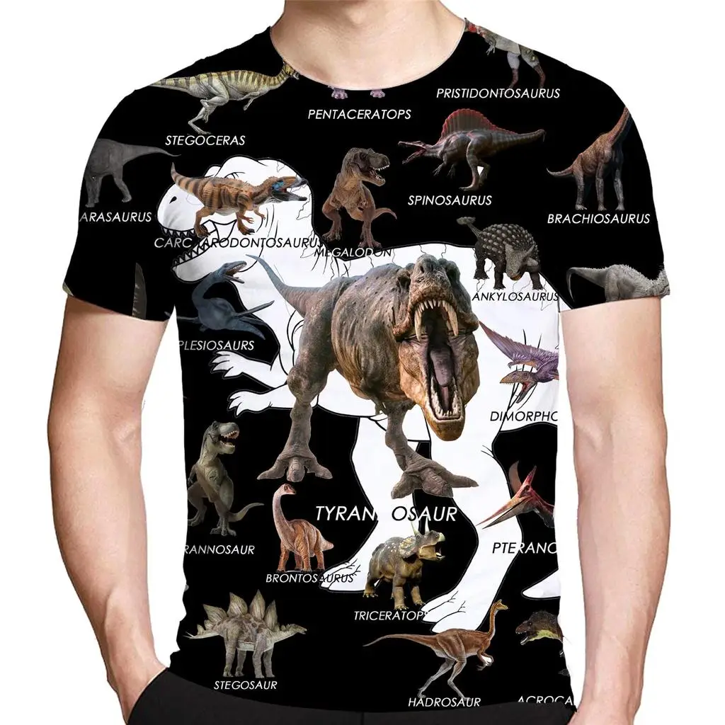3D Print Funny Dinosaur Graphic T Shirts Men's Short Sleeve Casual Crew Neck Tee Top Animal Oversized T Shirt For Men Streetwear