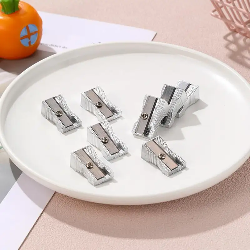 Pequeno alumínio liga Bevel lápis Sharpener, Metal lápis Sharpener, único furo, estudantes e sala de aula, 10 pcs