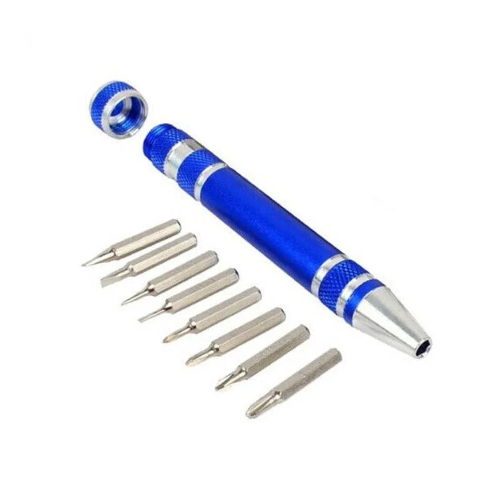 8* Screwdriver Bits Pen Style Screwdriver Blue Electronics Jewellery Laptop Mini Mobile Precision Spectacles New