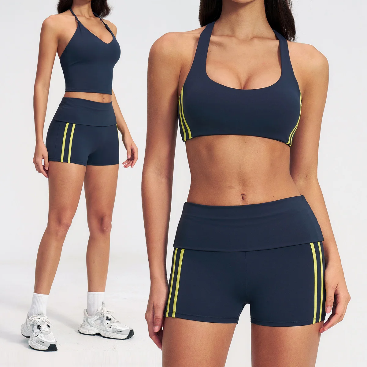 New Yoga Set 2 Pieces Women Tracksuit Workout Outfits Fitness Sportswear Gym Clothes High Waist Shorts Sports Bra Athletic Wear