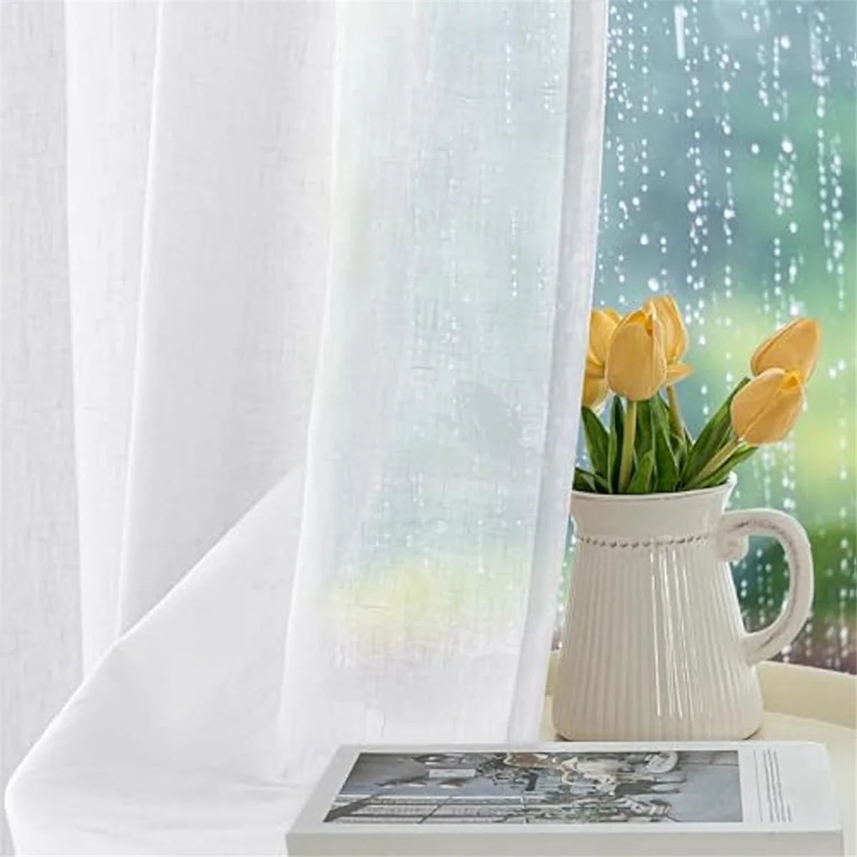 2025+ Outdoor Sheer Curtains Waterproof 4 Panels-Semi Voile Sheer Curtains,for Living Room Gazebo Porch Balcony Pool 52x84inch