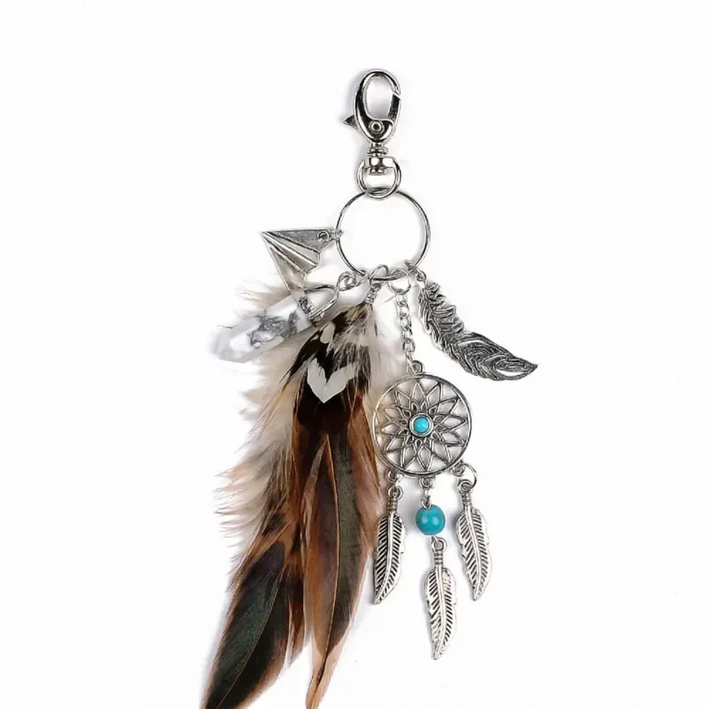 Handmade Craft Dreamnet Catcher Keychain Feather Tassel Jewelry Key Holder Dreamnet Pendant Car Wall Hanging Decoration B029