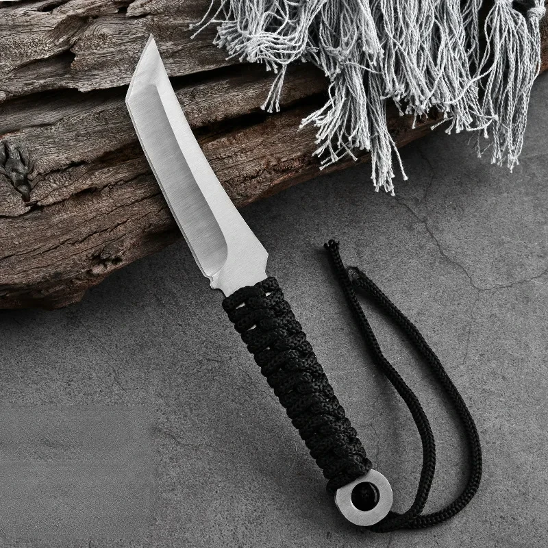 2024 New Outdoor Survival Knife, Nylon Rope High Hardness Straight Knife, Jungle Camping Portable EDC Knife with Sheath