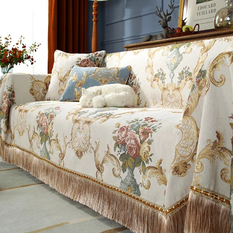 European Four Seasons Simple Tassel Sofa Towel Chenille Blanket Anti-cat Scratch Cover Leather Cover Cushion