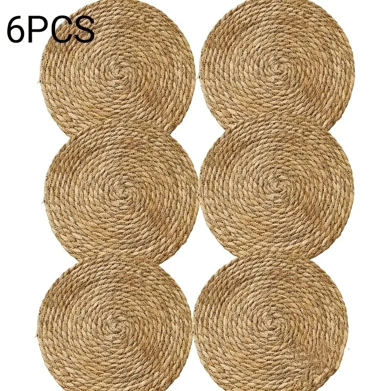 

6pcs 11.8Inch Handwoven Placemats, Heat-Resistant Tea Coasters, Round Bowl Mats, Coaster Set for Dining Table And Coffee Table,