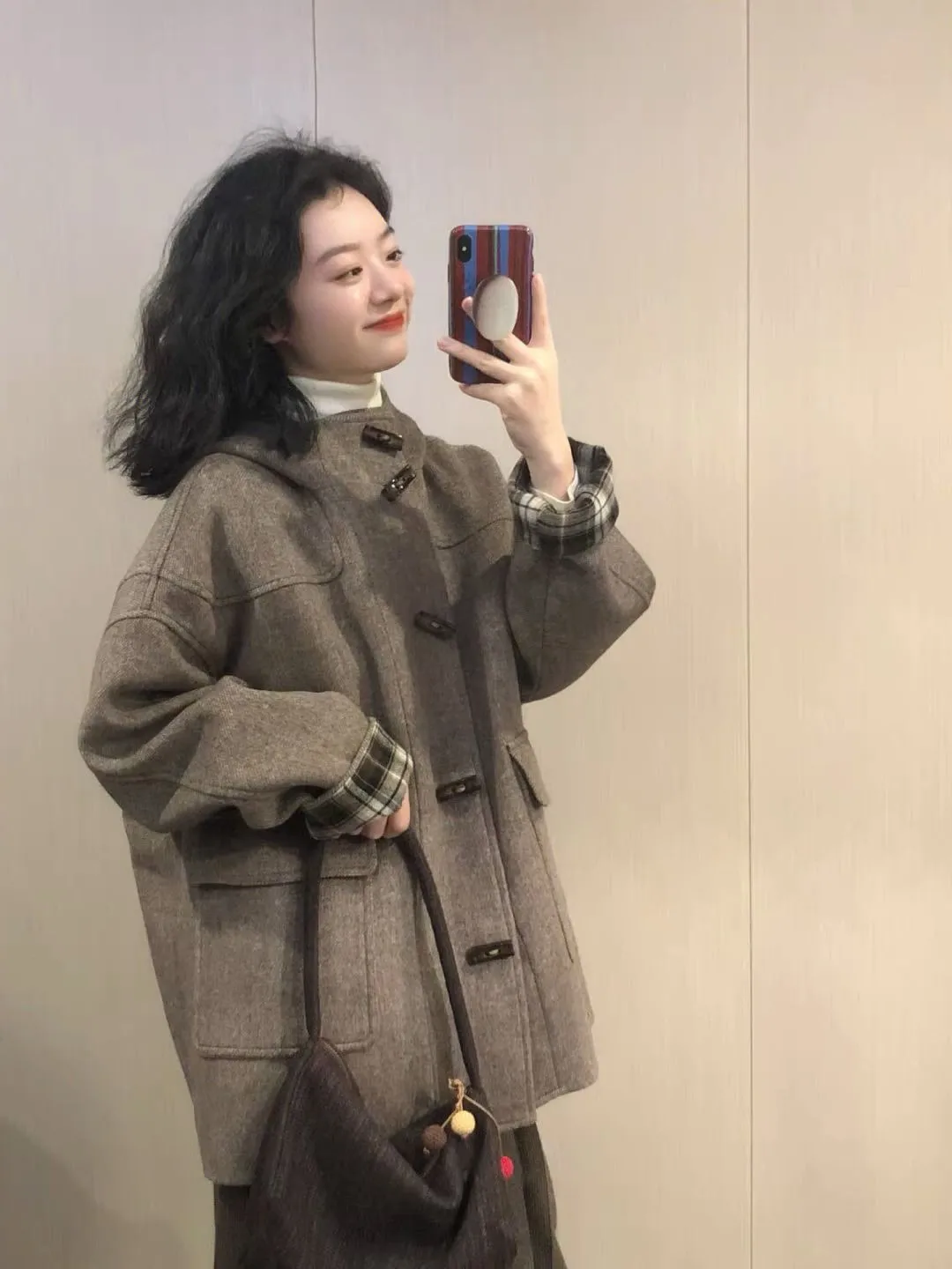 Plus size Horn Buckle Woolen Coat Women Autumn and Winter Fat mm 50.00kg Hepburn Sle High-Grade Short Woolen Jacket