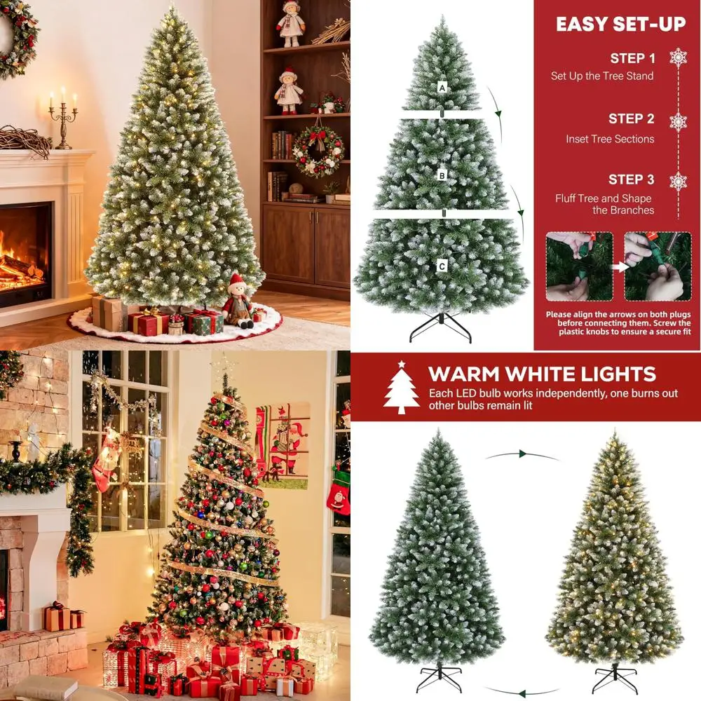 شجرة عيد الميلاد الاصطناعية بطول 7.5 قدم مع 350 مصباح LED أبيض دافئ، 1446 نصائح، حامل معدني لديكور عطلة احتفالية #1