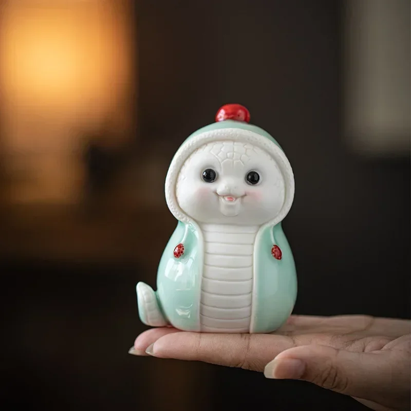 روح الأفعى إله الثروة الصغير الثروة جذب زخرفة ثعبان سنة زودياك السيراميك التميمة المنزل فنغ شوي الديكور الحرف #3