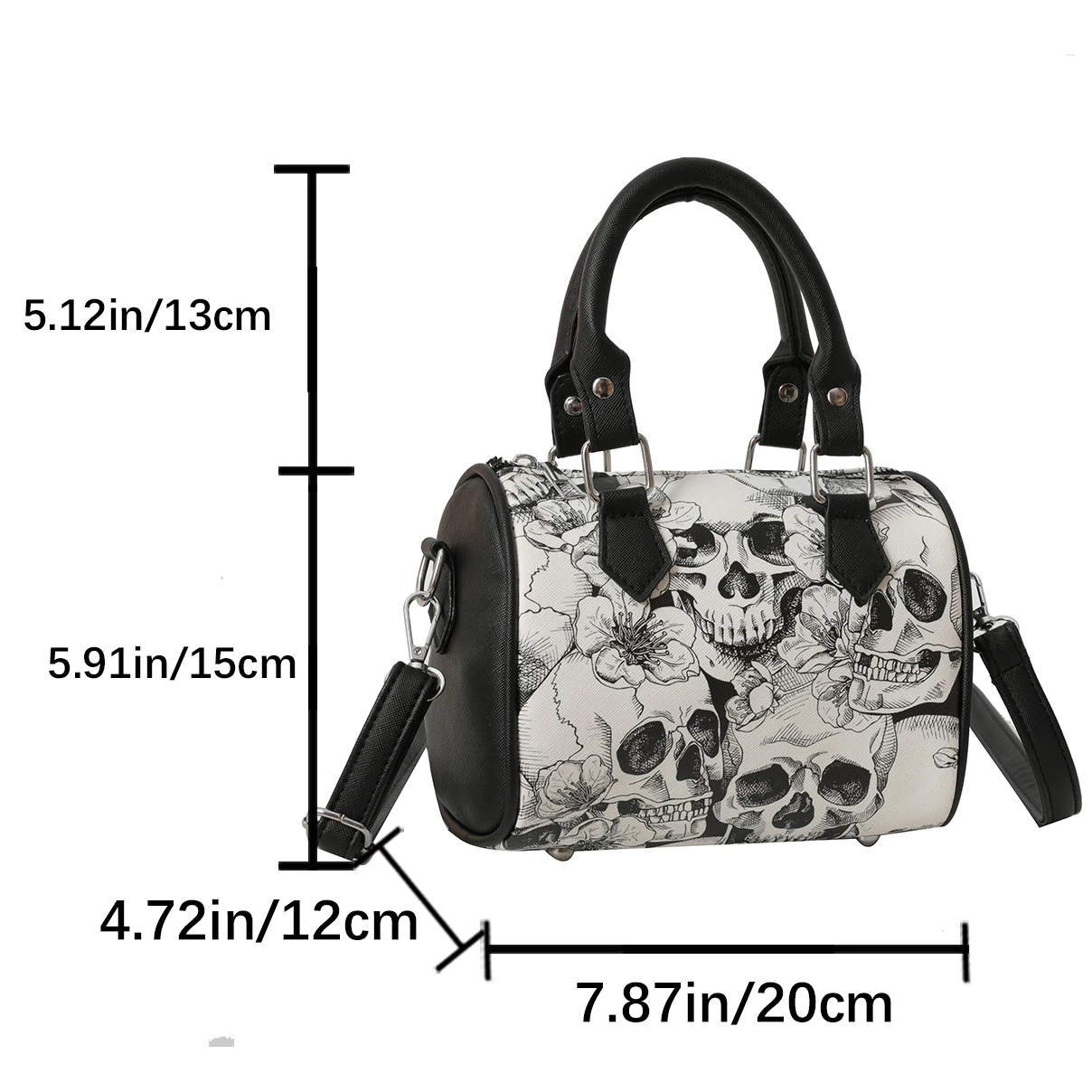 Brand Boston Handbag For Women High Quality PU Leather Bag 2023 New Small Shoulder Crossbody Bag Punk Skull Printing Female Bag