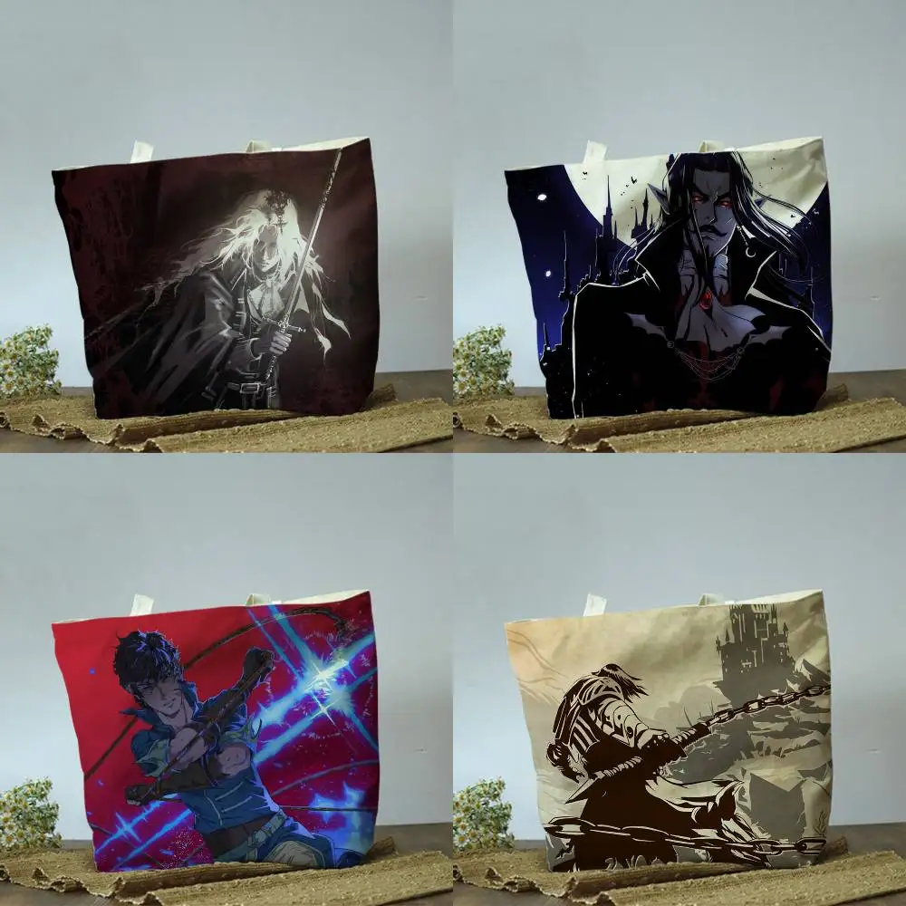 

Game Cool Castlevania Plain Beige Cotton Polyester Canvas Shoulder Bag for Grocery & Travel