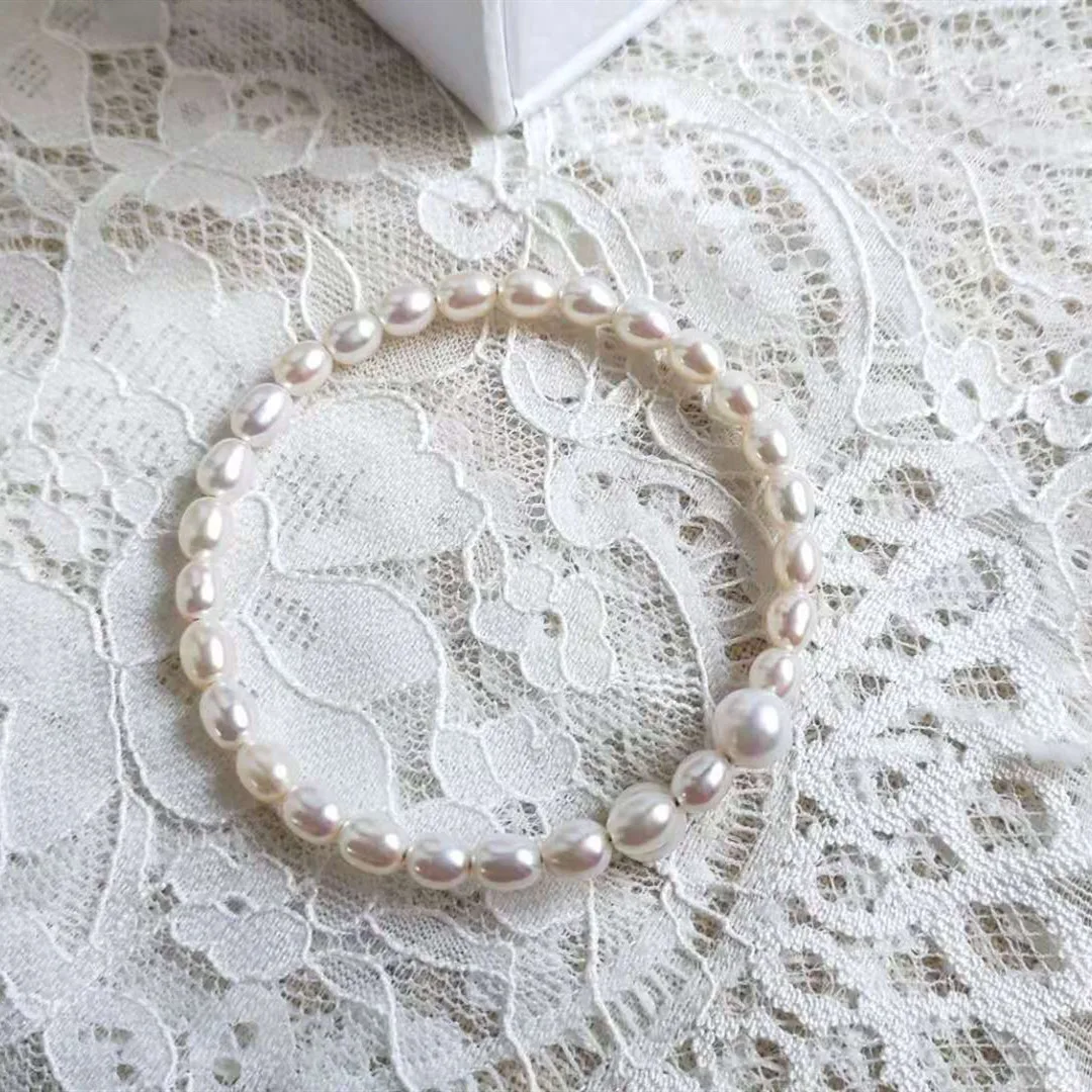 Gorgeous Real Natural AAA +Akoya White Pearl Bracelet Wire Fine Jewelry Free Shipping