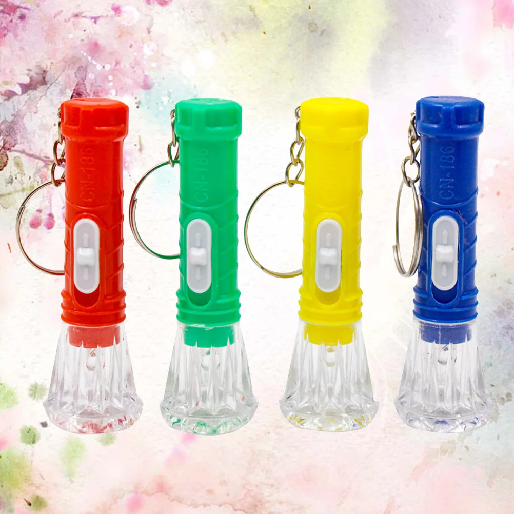 

13pcs Mini Flashlight For Kids Bright Color Cartoon Plastic Electric Torch With Metal Ring Keychain Portable Transparent Light