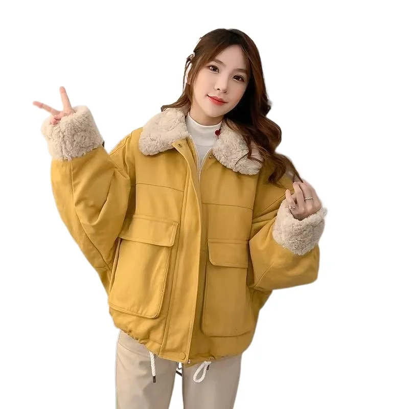 

Осень-зима, новая студенческая корейская версия, свободная куртка на хлопковой подкладке, универсальная куртка на хлопковой подкладке, куртка из ягненка с хлопковой подкладкой