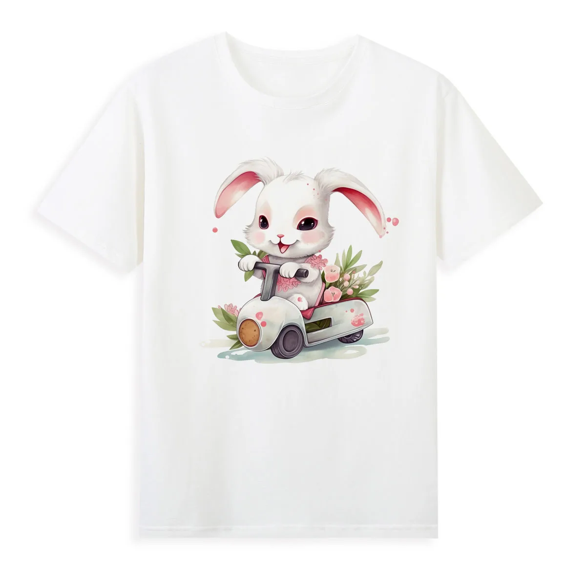 Cute Pink Rabbit T-shirt Original Brand Tshirt Women Short Sleeve Summer Clothing Hot Sale Top Tees A037