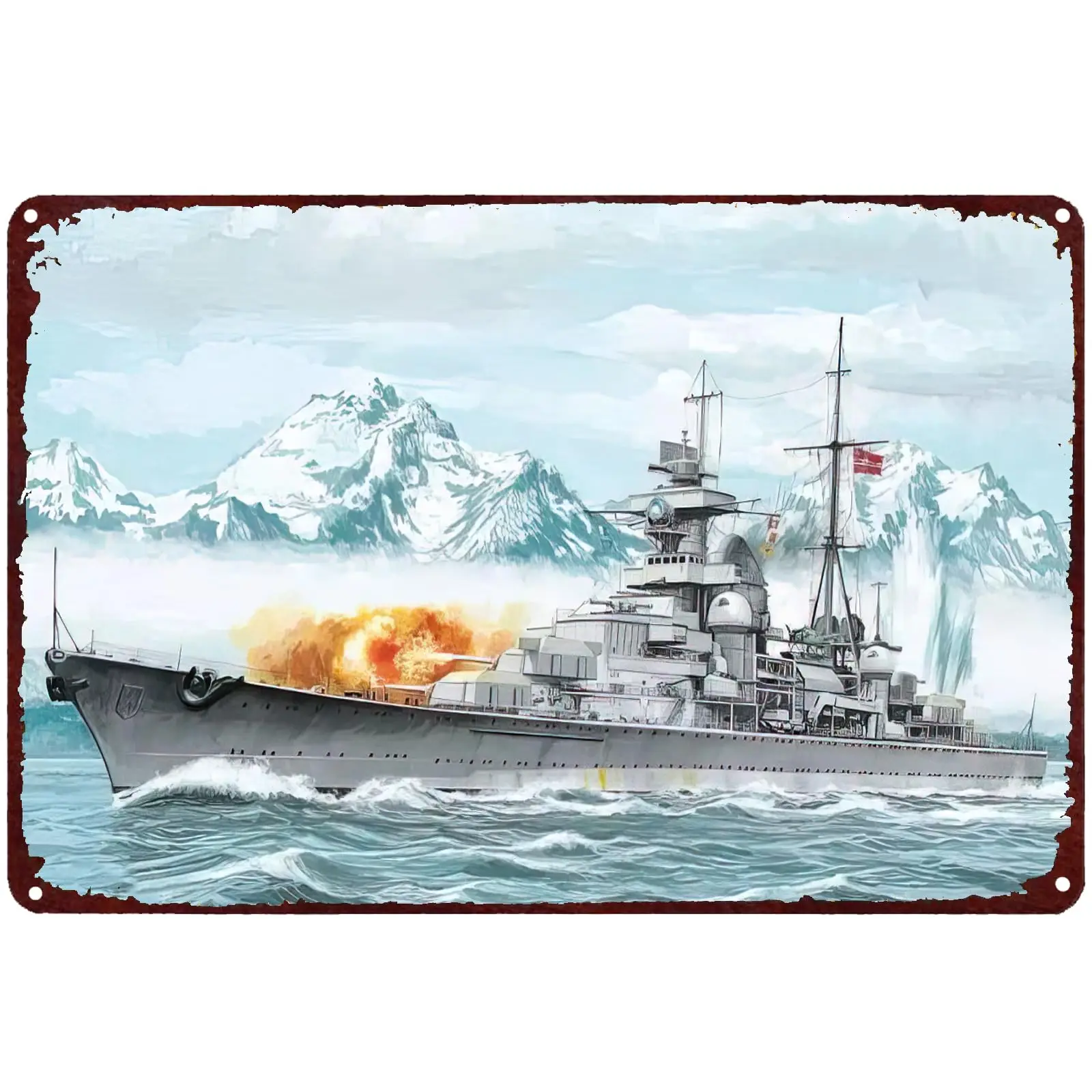 1PCS,World War II Warships Vintage Metal Signs Military Poster Decoration Retro Tin Sign for Indoor & Outdoor Home Bar Coffee Ki