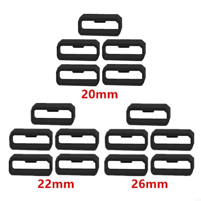 5Pcs 20/22/26mm Rubber Watchbands Black Strap Loop Ring Silicone Watch Bands Accessories Holder For Garmin Fenix7 7X 6X 6 5X 5