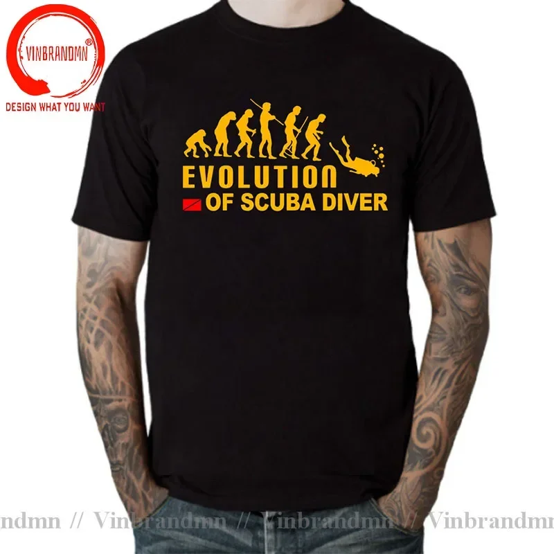 Evolution Of Scuba Diver Dive Down Flag Dive Funny Black T-shirt Men Summer Swimmer Gifts Cotton Scuba Diving T Shirt Tops Tees