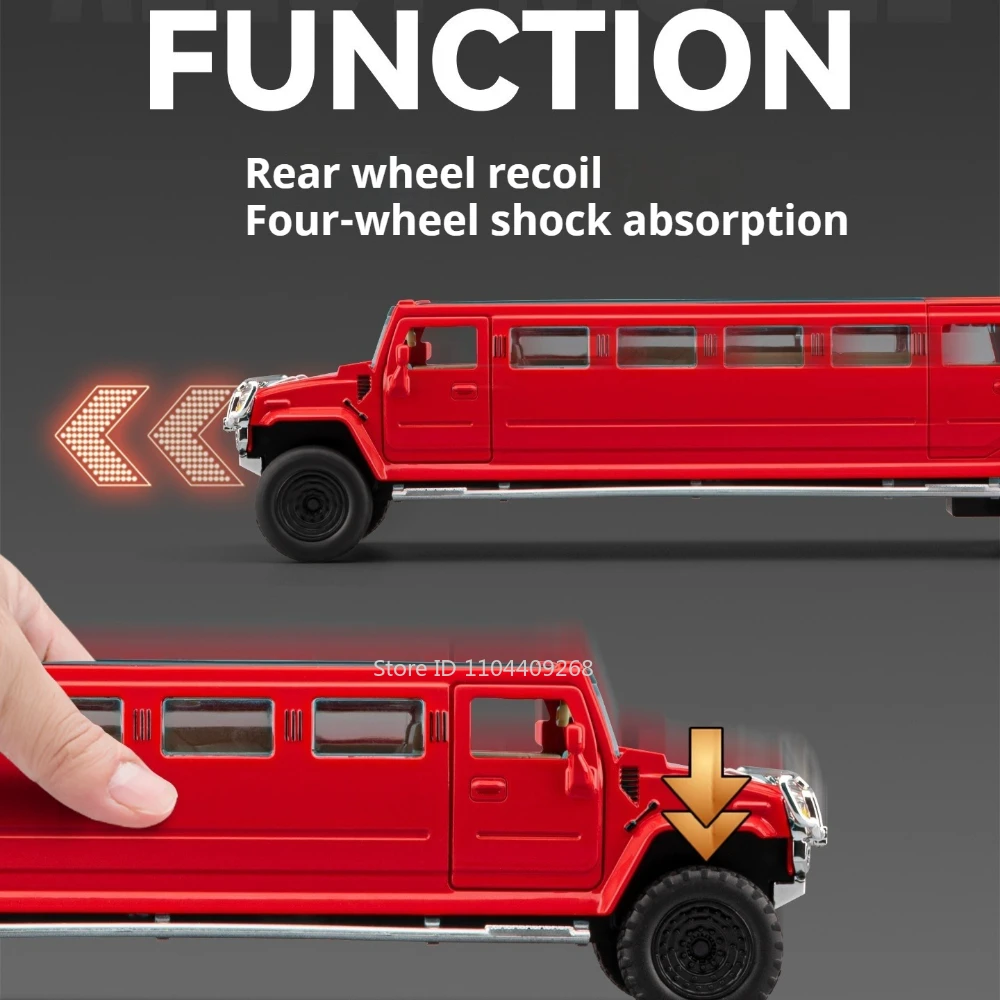 1:32 H2 Car Model Toy Alloy Body Rubber Tires Music Light Shock Absorption Off-road Vehicle Models for Kids' Edutainment