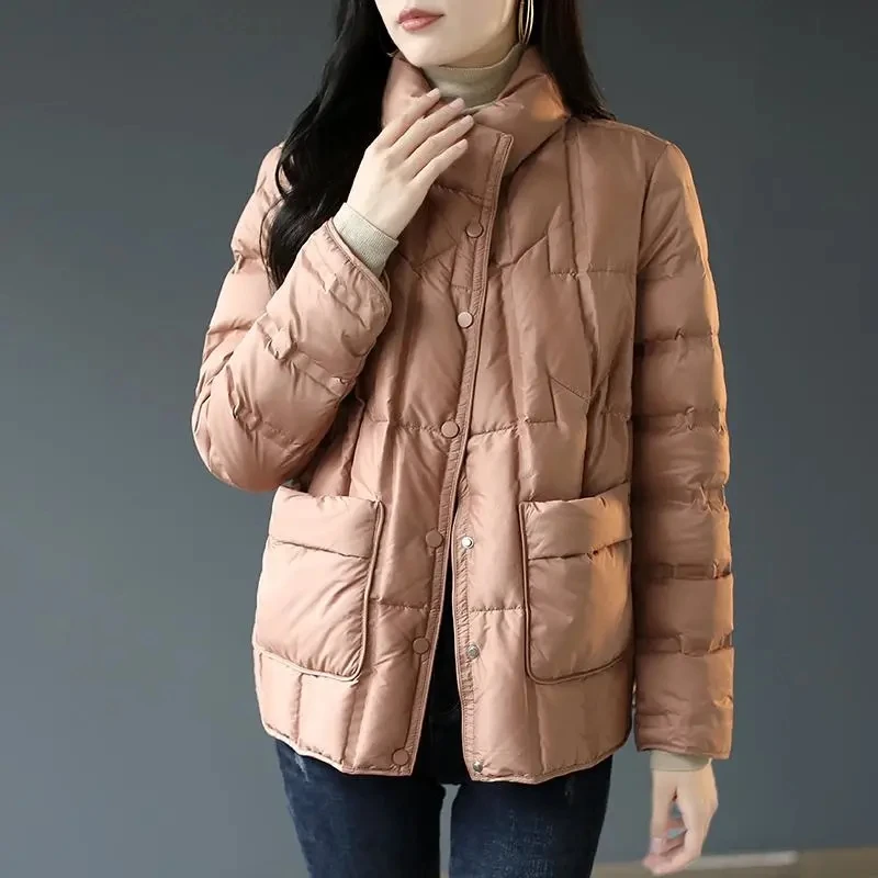 2023 neue Winter frauen weißer Enten daunen mantel lose lässige leichte Puffer jacke weibliche kurze einreihige warme Parker