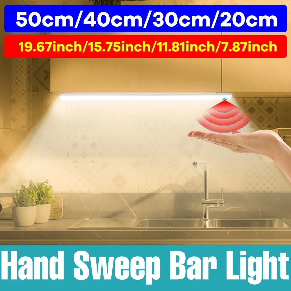 

LED USB Under Cabinet Light 5V Hand Sweep Sensor Switch Kitchen Closet Lamp Bar Dimmable Wardrobe Reading Study Bedside Lighting