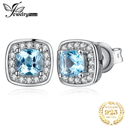 JewelryPalace Cushion Cut Natural Sky Blue Topaz 925 Sterling Silver Stud Earrings For Women Gift