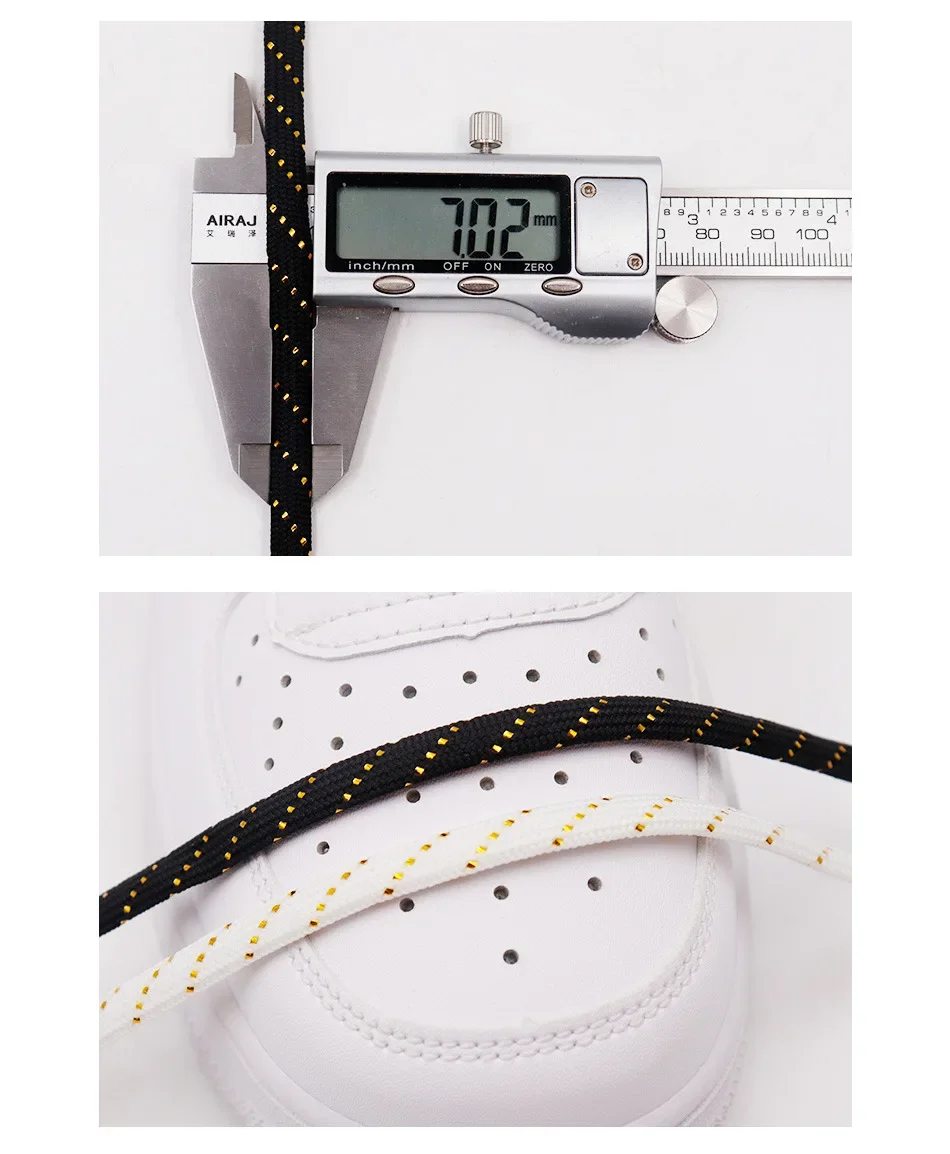 Luxuriöse flache Schnürsenkel aus Golddraht, 7 mm breites Seil für Turnschuhe, lässige Schnürsenkel, 60/100/120/140/160 cm Schuhzubehör – Detail 9