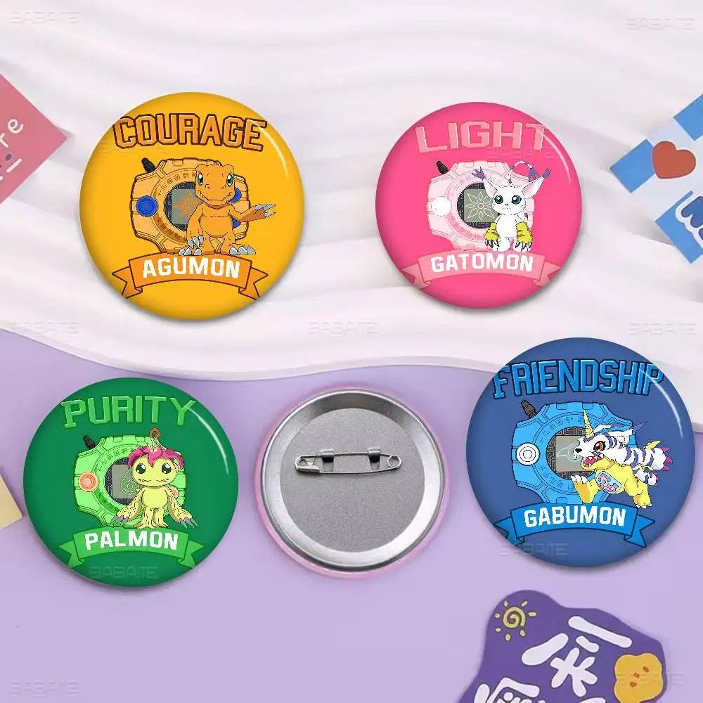 Japan Anime Digimon Anime Round Button Pins Slogan Creative Brooches Backpack Clothes Decoration Fashion Cartoon Jewelry Gifts