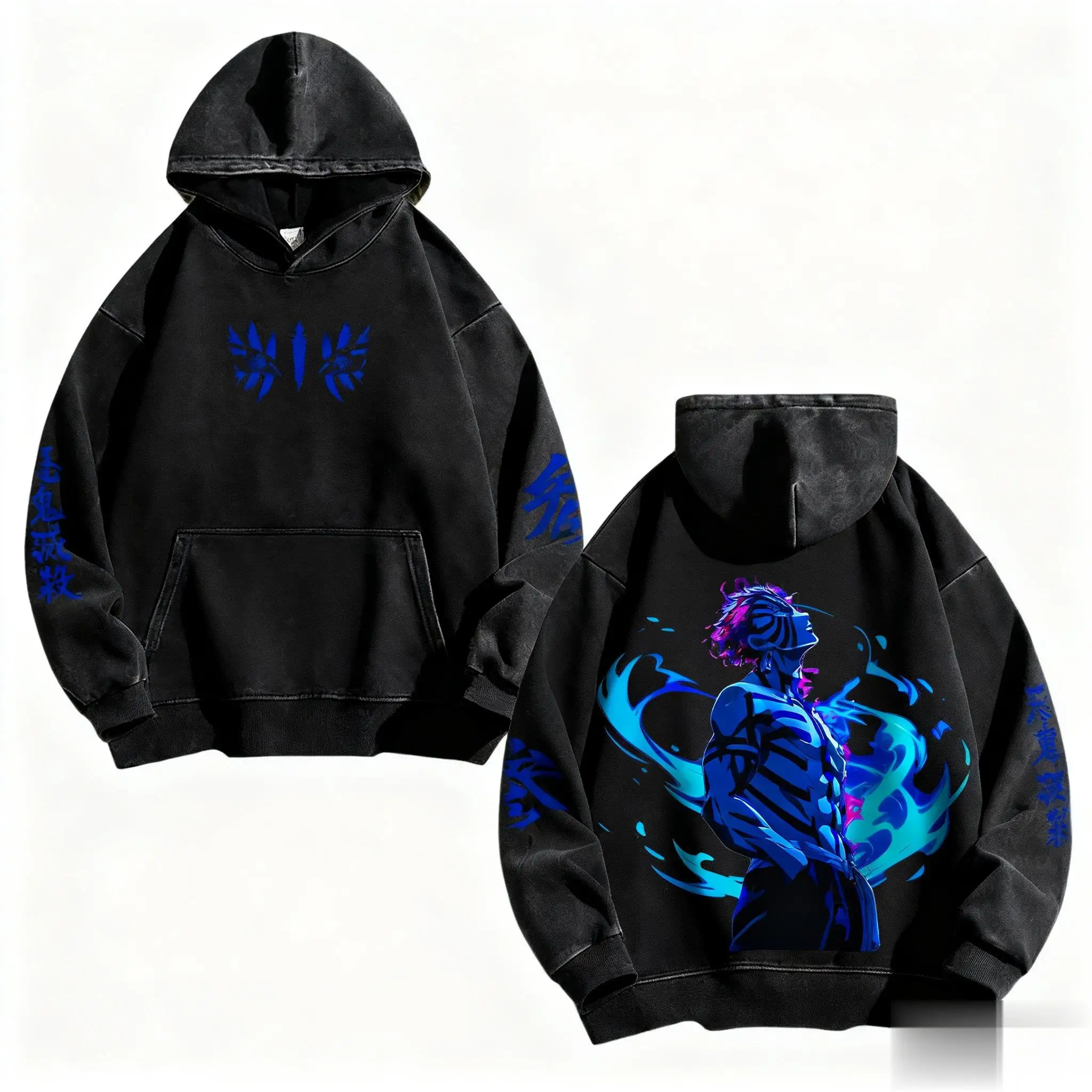 Sweater Hoodie Unisex Oversize Model Vintage Demon Slayer Streetwear Pria Wanita Pullover Kasual Y2k Atasan Harajuku Musim Gugur Terbaru