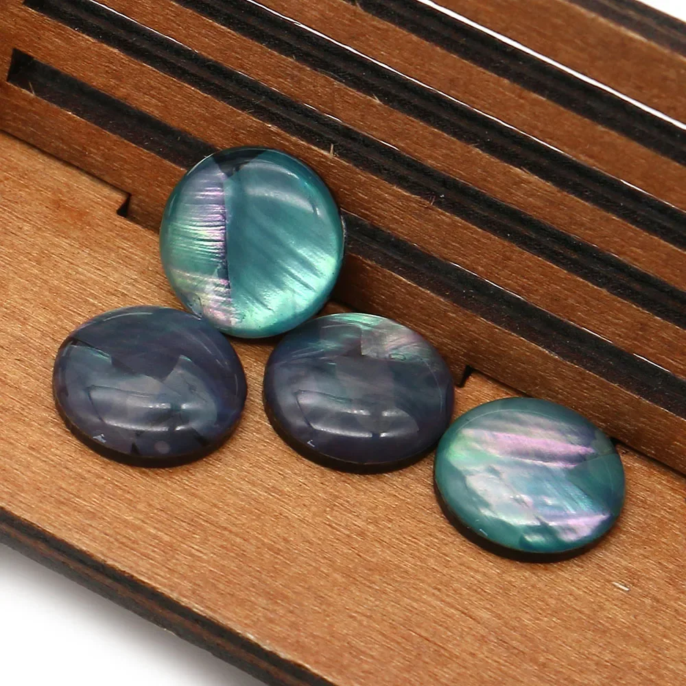 Round Vintage Natural Iridescent Abalone Shell Epoxy-Coated Holeless Loose Cabochon Bead DIY Necklace Earring Jewelry Accessory