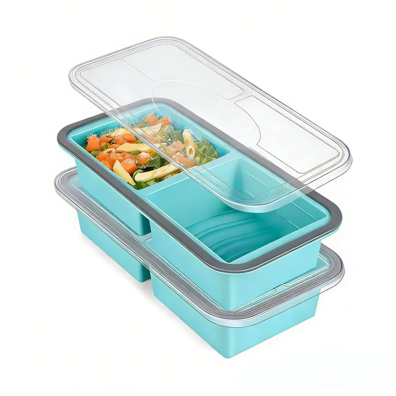 

2Pcs Silicone Freezer Tray Container with Lid Large Capacity Ice Cube Mold Soup Frozen Preservation Box Baking Mold