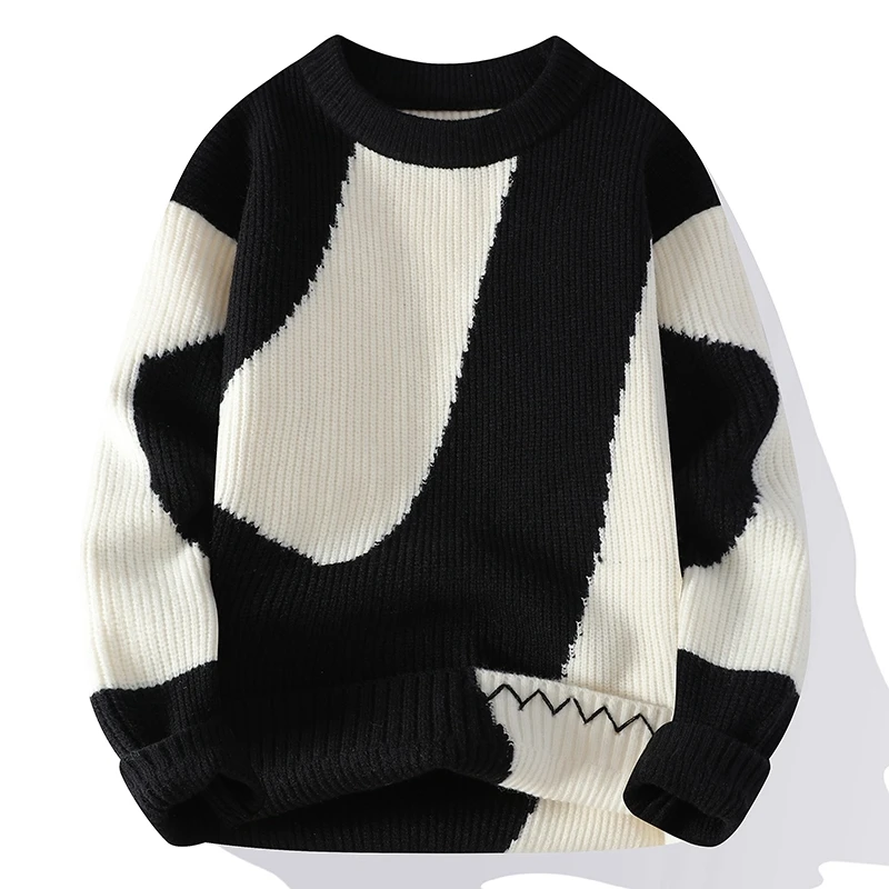 Men's High Quality Autumn Winter Long Sleeves Knit New Sweater Round Neck Jacquard Keep Warm Pullover Trend Leisure Fashion Tops