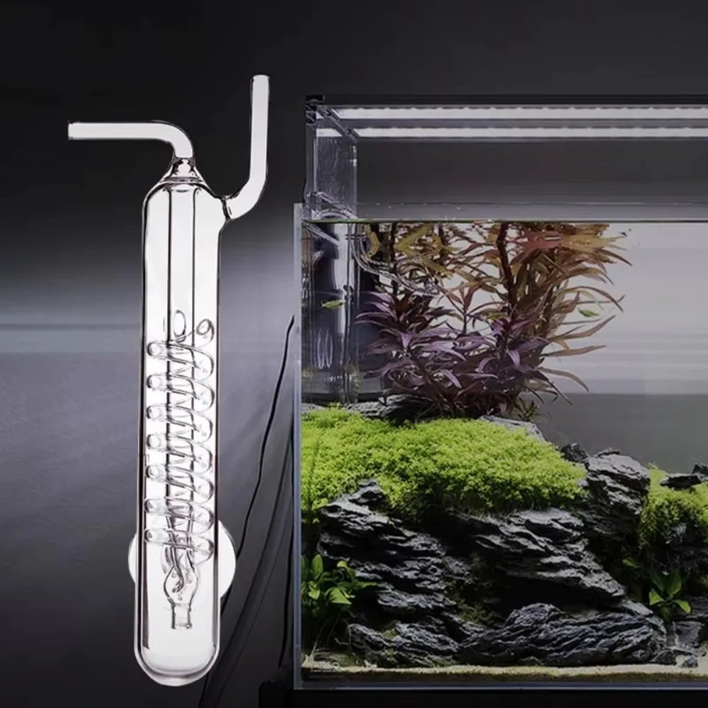 Glass CO2 Bubble Counter with Suction Cup Without Blocking CO2 Diffuser Practical High Transparent Spiral Bubble Counter