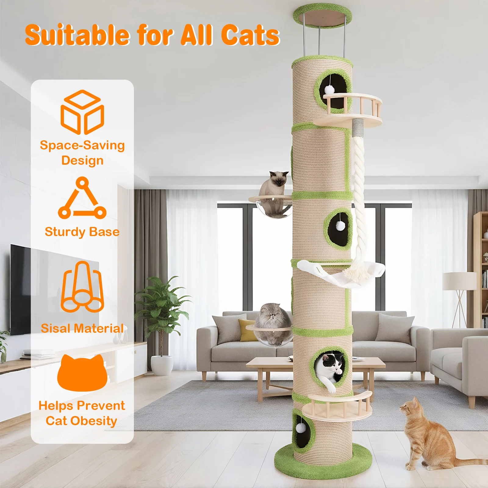 

Forest Large Cat Tree with Sisal Scratching Pad Tall Cat Tree Tower Super Large Cat Tree Tower for Indoor Kittens