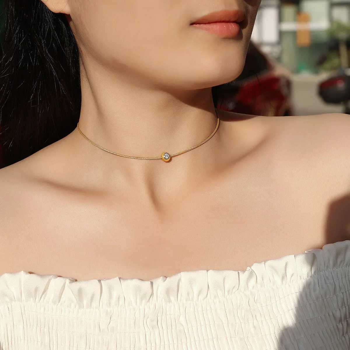 JIUZUAN D Color VVS1 Moissanite Necklace 4mm Moissanite Diamond 18K Gold Plated Cord S925 Silver Hypoallergenic Gift Certificate