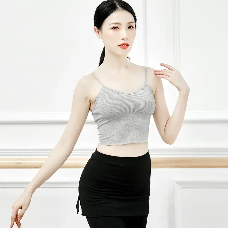 댄스 연습 의류 여성 중국 국가 고전 미용 백 탑 하단 가슴 패드 외부 슬링 조끼