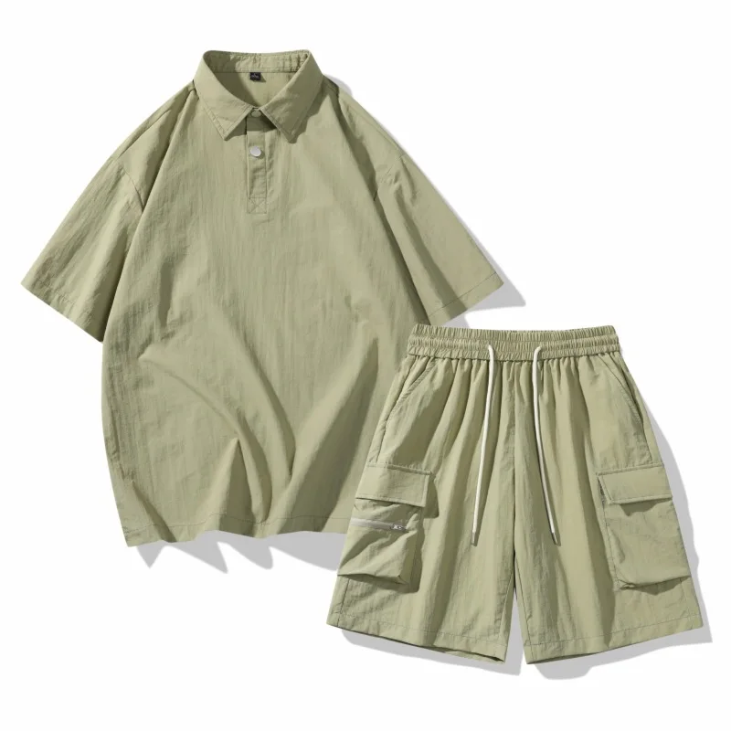 

Men's Casual Polo Shirt Set Short Sleeve Sportswear Two-Piece Suit Lightweight Comfortable Summer New Arrival Versatile Trousers
