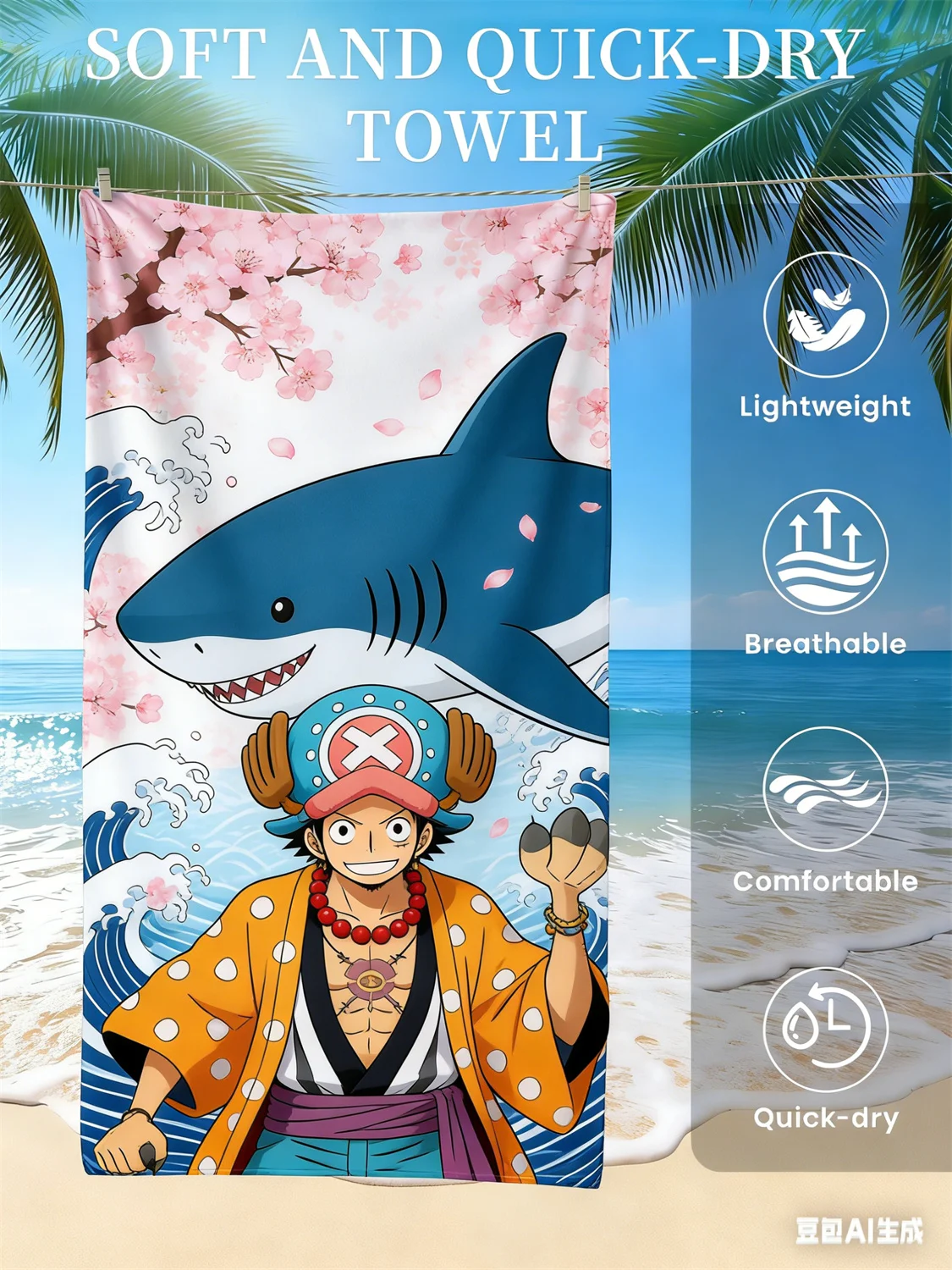 

Пляжное полотенце One Piece Monkey D. Luffy, эксклюзивное лимитированное издание для фанатов аниме, с пиратской тематикой, для пляжа, бассейна и ванной комнаты.