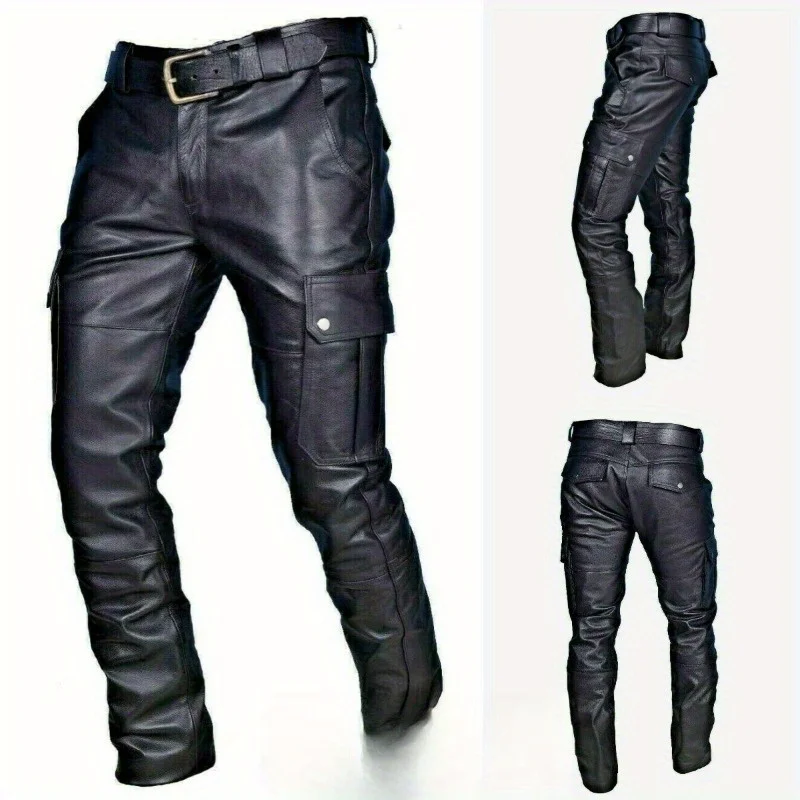 

2025 Euro American Color PU Material Strapped Casual Leather Trousers