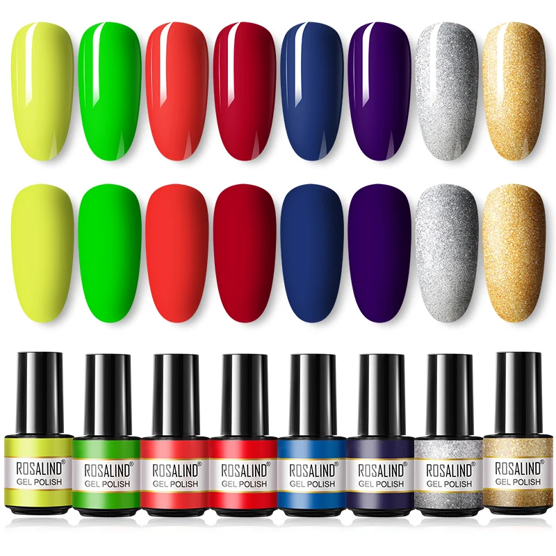 Rosalind Gel Nagellak Set 4/6/8Pcs Glitter Gel Lak Kit Voor Manicure Semi-Permanente hybrid Vernissen Base En Top Nail Art