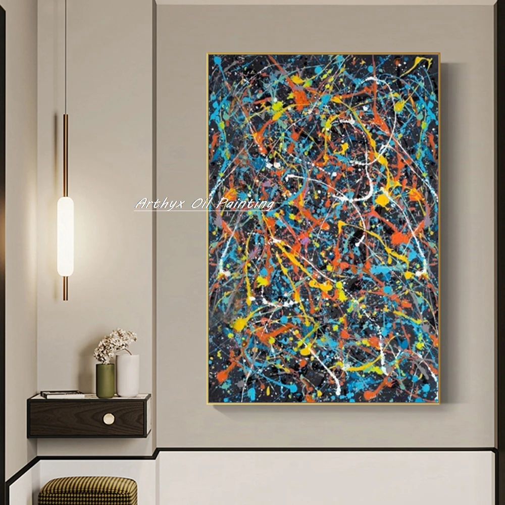 Arthyx 100% Handmade Abstract Lines Oil Painting on Canvas Wall Art Picture Modern Home Decor Large Poster Room Decoration Mural