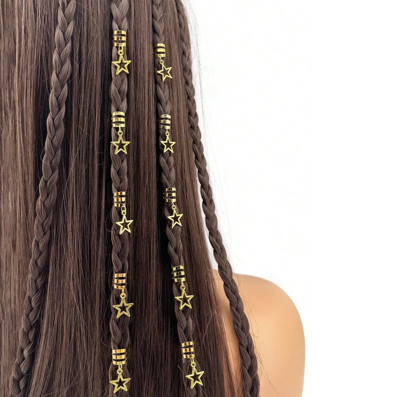 10pcs/set Star shape Metal Hair Ring,Dreadlocks Beads Hair Braid DIY Pendant Hair Accessories Metal Cuffs Decoration/Accessories