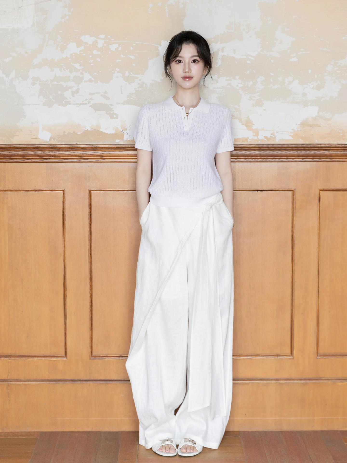 

Женская вязаная шерстяная футболка SerioLudere свободного кроя с коротким рукавом и маленьким воротником, повседневная, универсальная, скрывающая недостатки фигуры, для поездок на работу