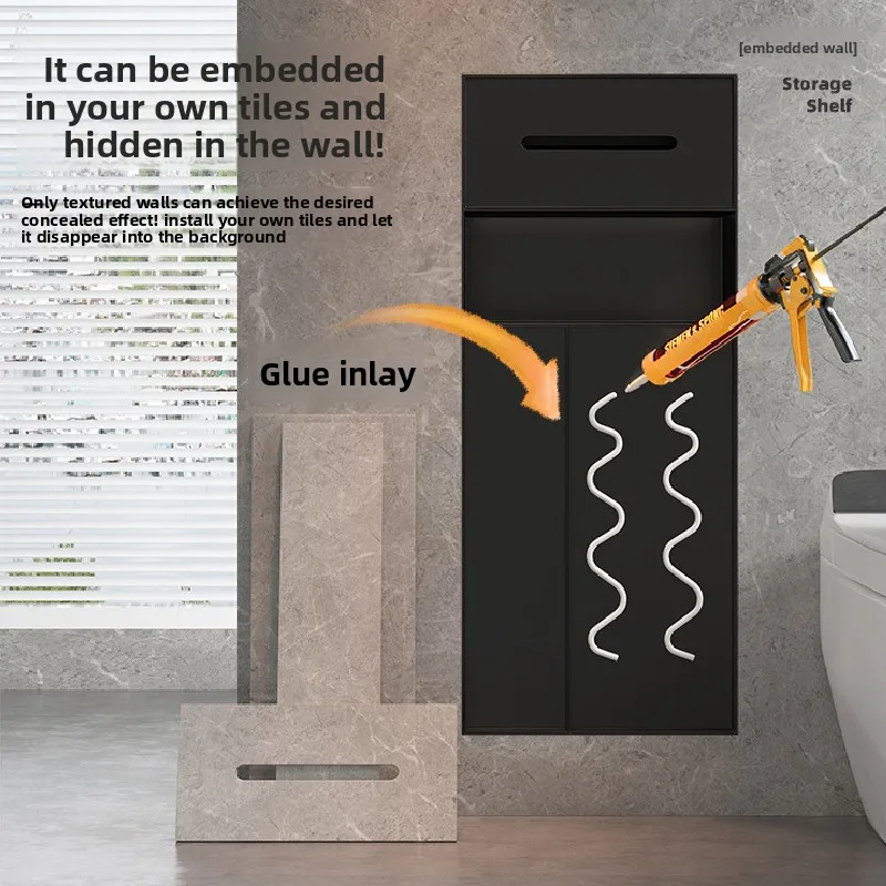 Bathroom Built-in Trash Can Hidden Stainless Steel Tissue Box Niche Brick Toilet Brush Shelf